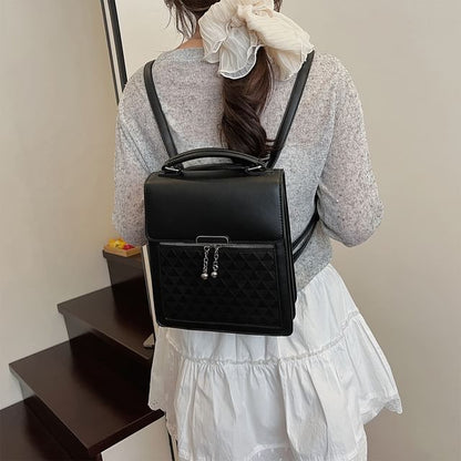 Leather Plain Backpack Faux Flap