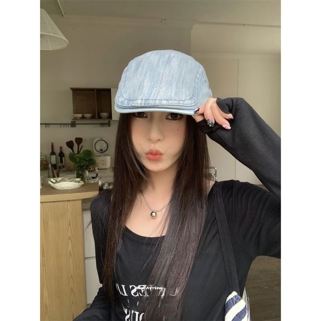 Ribbon Newsboy Denim Cap