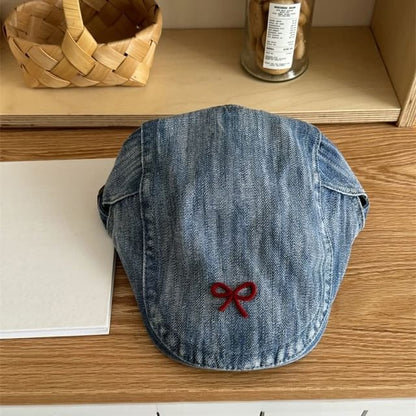 Ribbon Newsboy Denim Cap