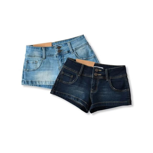 Low Rise Washed Denim Shorts
