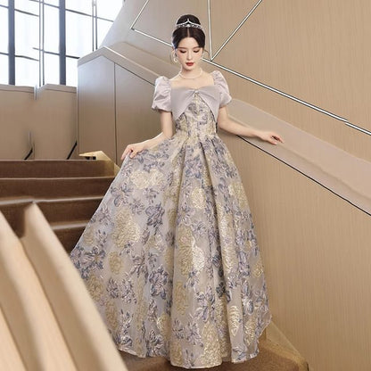Ball Short-Sleeve Panel Gown Floral