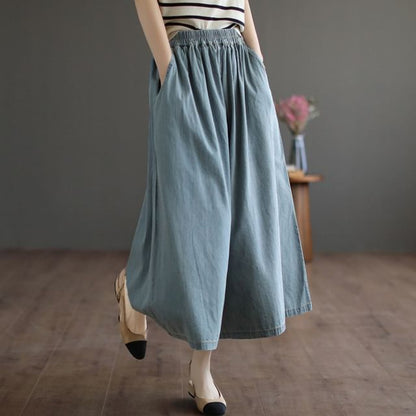 Elastic Waist Denim Cropped Culottes