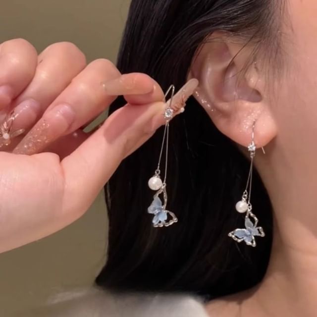 Resin Butterfly Earring Pearl Alloy Faux Dangle