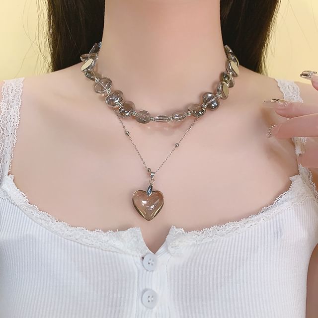 Heart Station Pendant Crystal Faux Choker