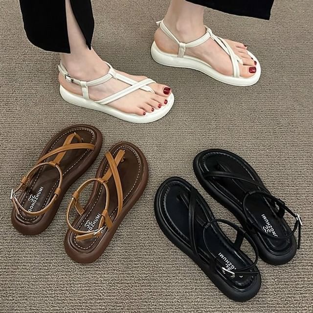 Faux Platform Sandals Leather