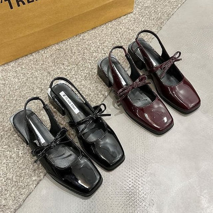 Bow Pumps Toe Jane Mary Slingback Square