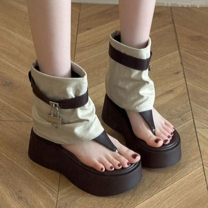 Padlock Panel Platform Boots Thong