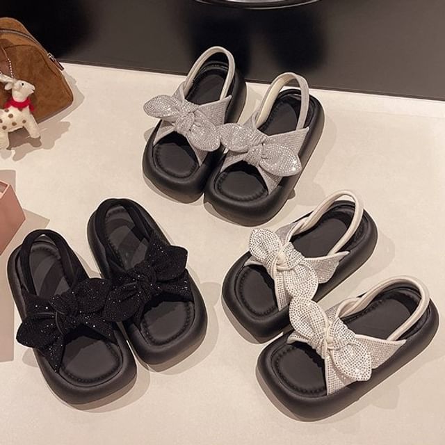 Slingback Sandals Bow Platform Rhinestone