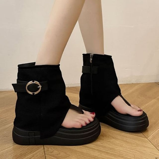 Boots Thong Buckled Platform
