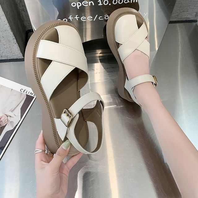 Leather Platform Faux Sandals