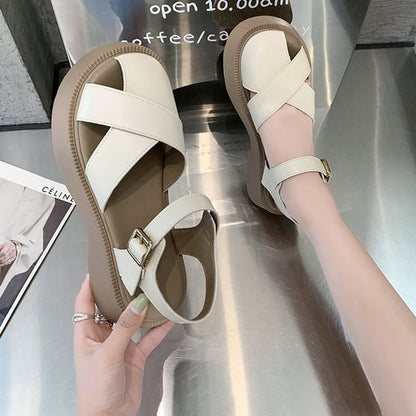 Leather Platform Faux Sandals