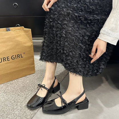 Bow Pumps Toe Jane Mary Slingback Square