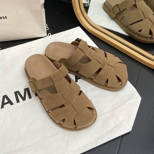 Faux Woven Suede Mules Platform