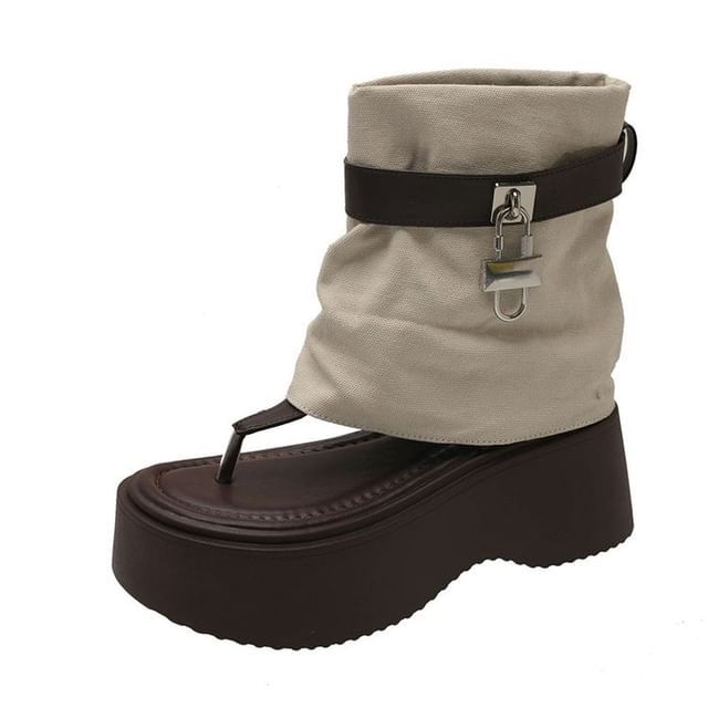 Padlock Panel Platform Boots Thong