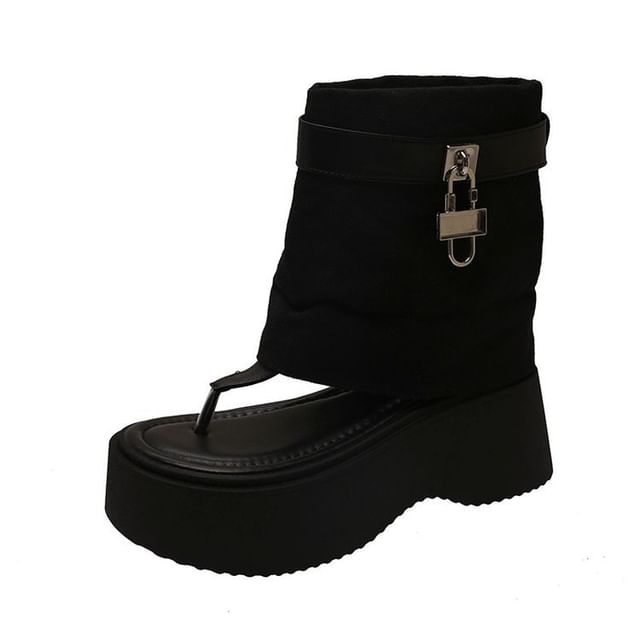 Padlock Panel Platform Boots Thong