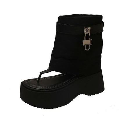 Padlock Panel Platform Boots Thong