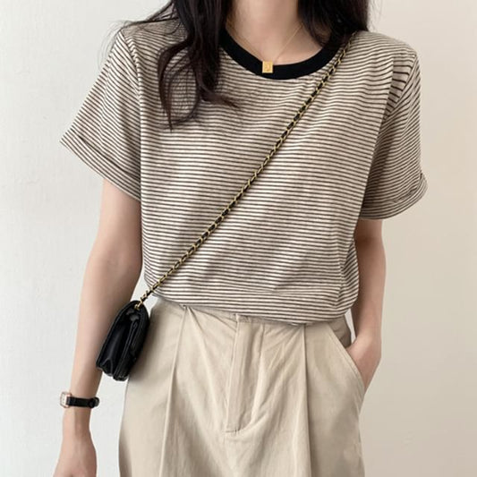 Striped Crewneck Short-Sleeved T-Shirt