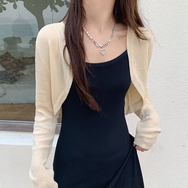Plain Open Front Cropped Cardigan