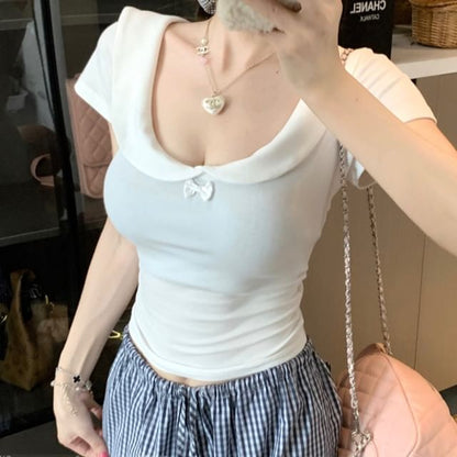 Plain Scoop Neck Cropped Short-Sleeved Top