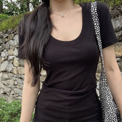 Plain V-Neck Short-Sleeved Tee