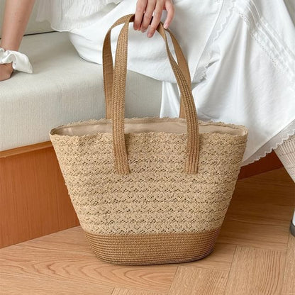 Bag Tote Straw Panel Lace