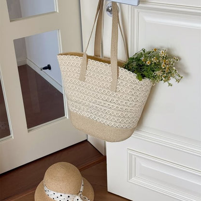 Bag Tote Straw Panel Lace