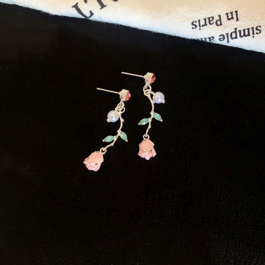 Pearl Faux Drop Flower CZ Earring