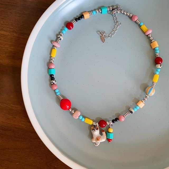 Bead Pendant Cat Necklace
