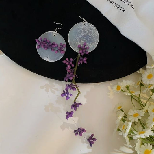 Flower Earring Statement Disc Drop Asymmetrical