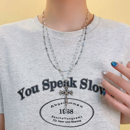 Cross Layered CZ Bead Pendant Necklace