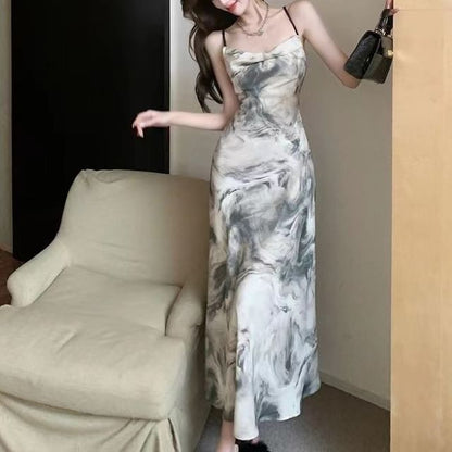 Maxi Strap A-Line Print Spaghetti Dress