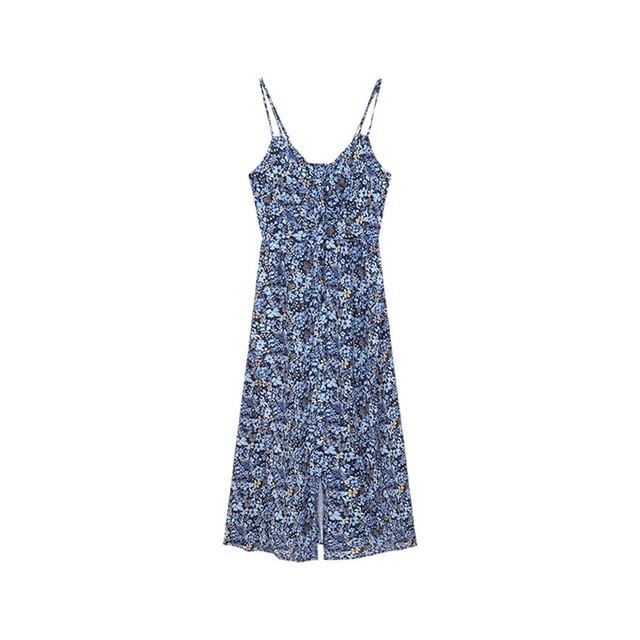 V-Neck Dress Print Floral Midi A-Line Sleeveless