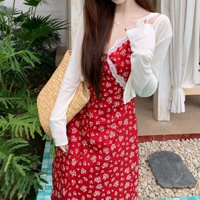 V-Neck Floral / Dress Sleeveless A-Line Cardigan Maxi Print