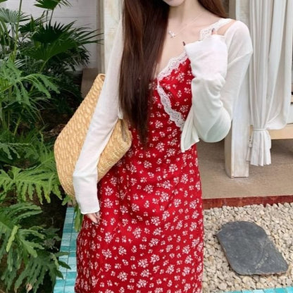 V-Neck Floral / Dress Sleeveless A-Line Cardigan Maxi Print