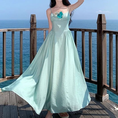 Strap Accent A-Line Floral Spaghetti Maxi Dress