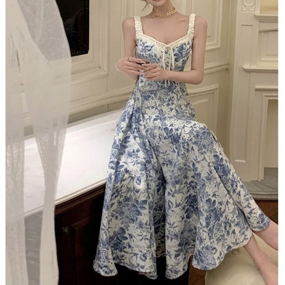 A-Line Dress Floral Print V-Neck Maxi Sleeveless