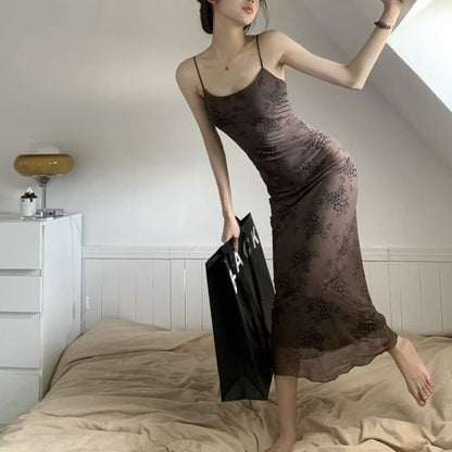 Spaghetti Strap Maxi Dress Lace A-Line