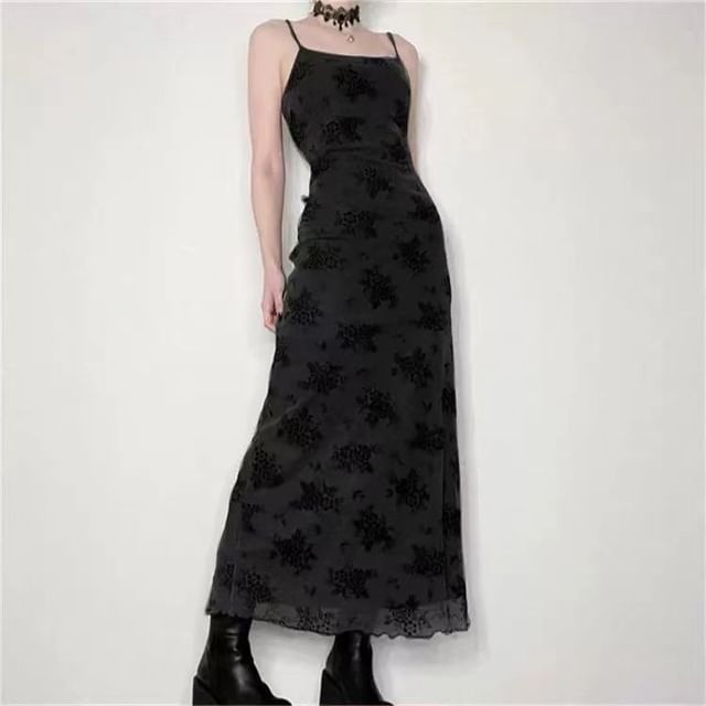 Spaghetti Strap Maxi Dress Lace A-Line