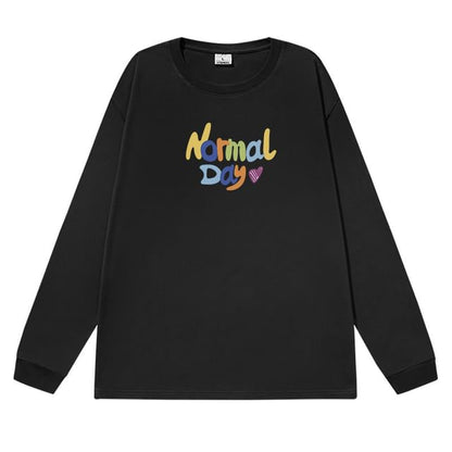 Long-Sleeve Lettering Print Crew T-Shirt Neck