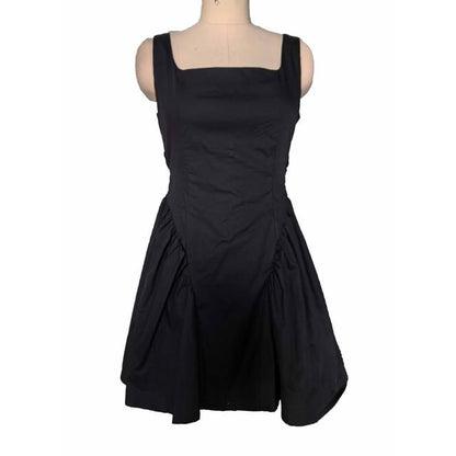 Sleeveless Square Plain Tie A-Line Dress Waist Neck Mini Back Open