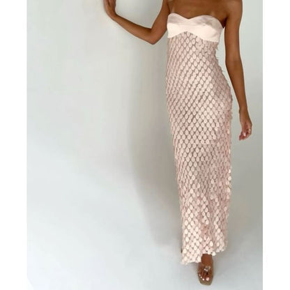 Sheath Lace Maxi Sequin Dress Strapless