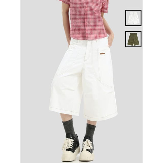 Unisex Stitched Wide-Leg Denim Jorts