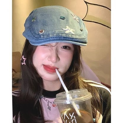 Cap Embellished Denim Flat