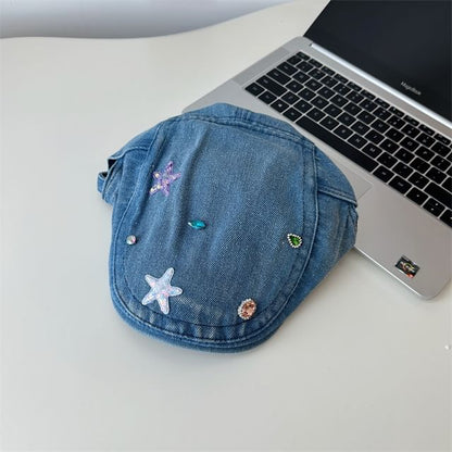 Cap Embellished Denim Flat