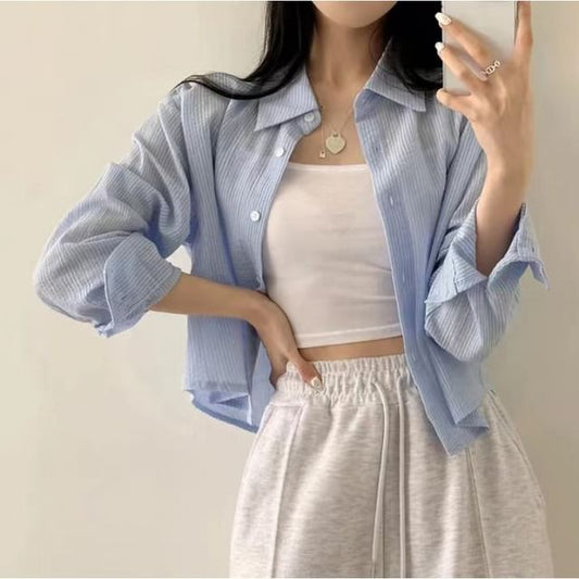 Striped Button-Down Long-Sleeved Blouse