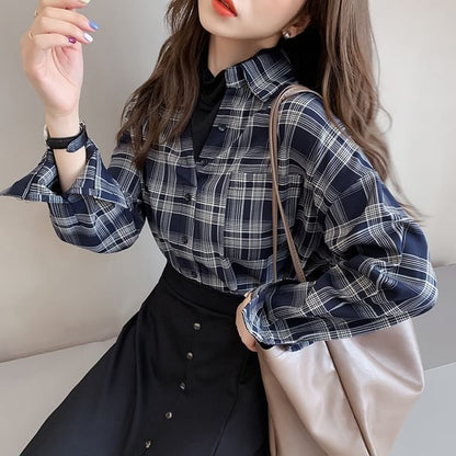 Plaid Long-Sleeved Button Shirt