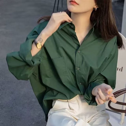 Relaxed Fit Plain Long-Sleeved Shirt