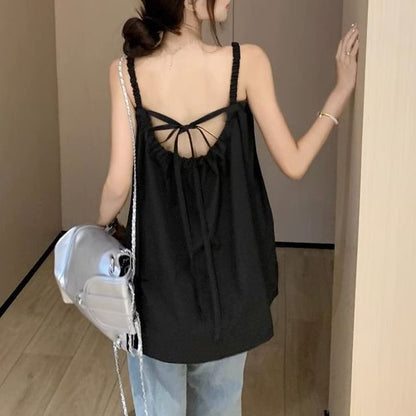 Tie-Back Ruched Plain Cami Top