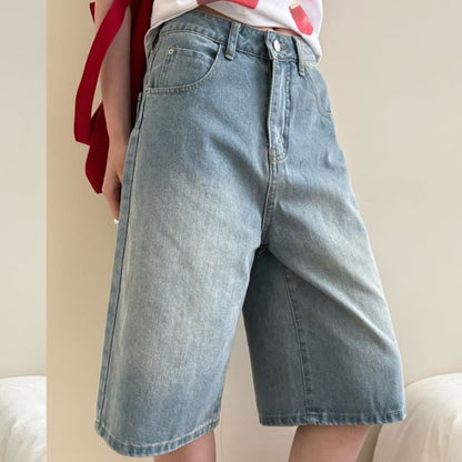 Waist Wide High Denim Shorts Leg