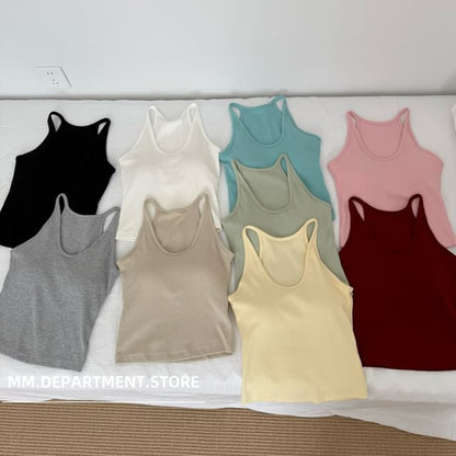 Neck Top Scoop Plain Tank Knit